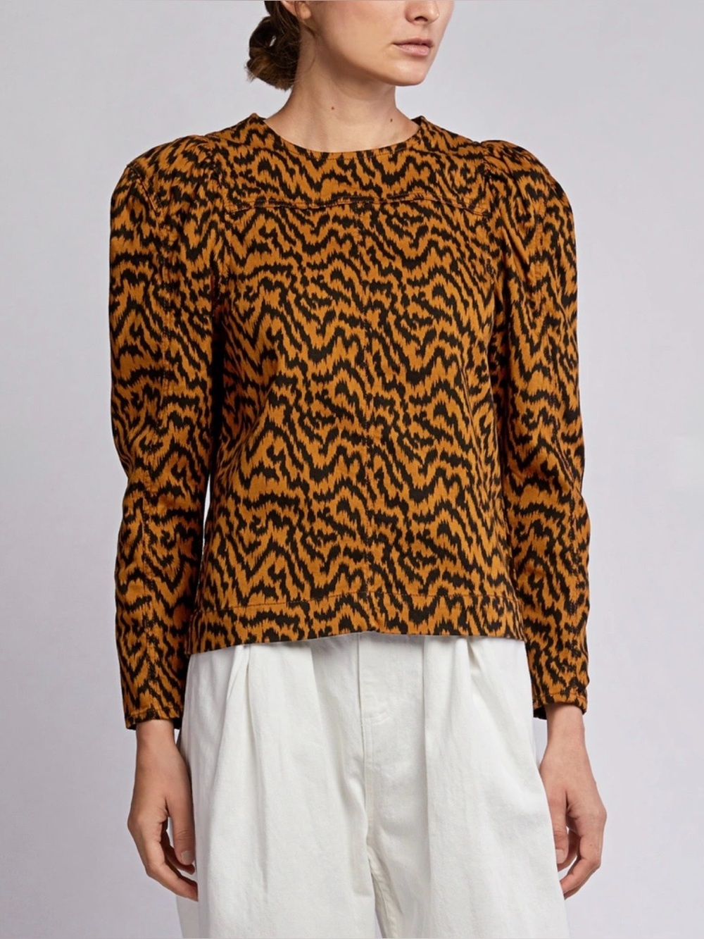 Ulla Johnson Zaria Ikat Chevron Cotton Puff Sleeve Top Terracotta - Size 4